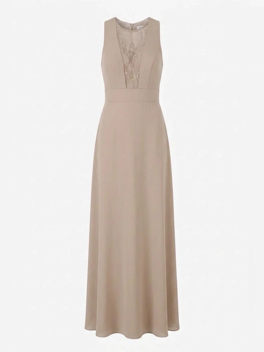 Sleeveless Lace-Panel Maxi Dress in Taupe